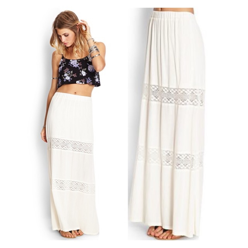 Forever 21 Cream Crochet Inset Maxi Skirt NWT